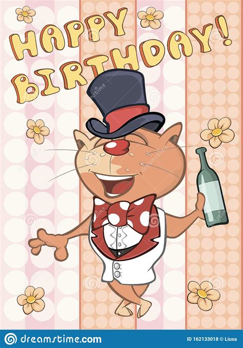 We also have birthday ecards, when you need a card asap. Happy Birthday Card Cute Cartoon Character Cat . Vector ...