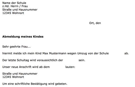 Stattdessen rücken schülerinnen und schüler in die nächste jahrgangsstufe auf bei gleichzeitiger verpflichtender teilnahme an kursen der. Muster: Schulabmeldung pdf/word | CONVICTORIUS