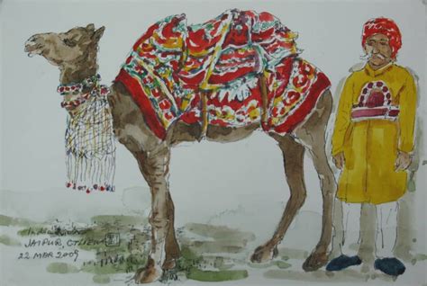 One humped or dromedary camels and two humped bactrian camels have three sets of eyelids and two rows of eyelashes to keep sand out of their eyes. 度行旅隨筆 1O x 15cm 2OO9 速寫、淡彩明信片 (With images) | Drawing ...