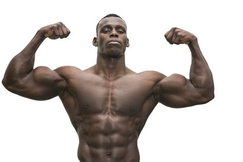 People workout lifestyle and healthy in fitness concept. Attractive hunky black male bodybuilder posing - Jay Harold