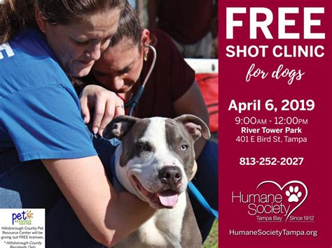 Beyond vaccinations, we also offer microchipping, diagnostic testing, and there's never a visit fee, and you'll earn pals rewards with each visit. Free Shot Clinic for Dogs, Tampa FL - Apr 6, 2019 - 9:00 AM
