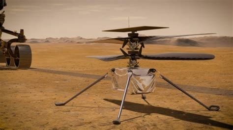 In this image from nasa, the experimental mars helicopter ingenuity casts a shadow as it hovers above the surface of the planet on monday, april 19, 2021. Drone helicopter lands on Mars attached to belly of ...