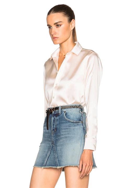 Mature leather skirt satin blouse. Saint Laurent Satin Blouse in Ivory (White) - Lyst