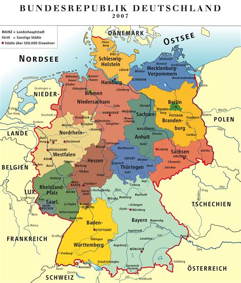 Die 16 bundesländer der bundesrepublik deutschland ✓ details zu den einzelnen alten und neuen ländern der brd ✓ einwohner, gewässer wikipedia für die 16 bundesländer deutschlands. Deutschlandkarte Mit Bundesländergrenzen | My blog