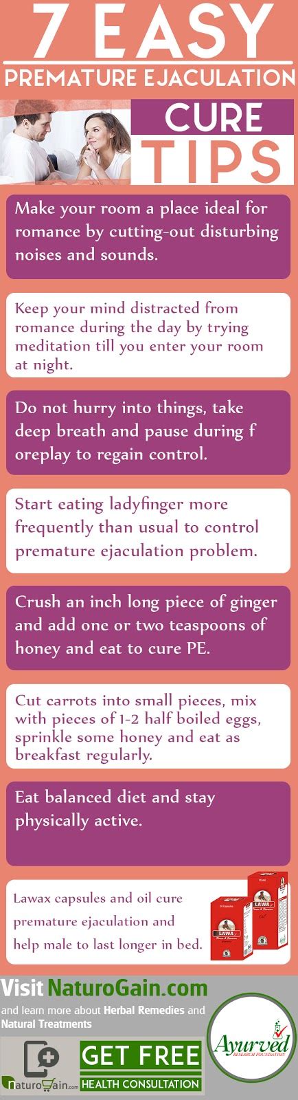 Premature ejaculation is quick and uncontrolled ejaculation in less than a minute after intercourse. Premature Ejaculation Cure Tips and Home Remedies that Work