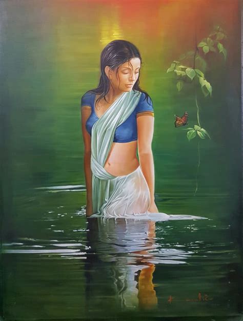 Natural busty brunette beauty masturbates with vibrator. Butterfly by artist Kamal Rao - Oil - Buy Art Paintings Online