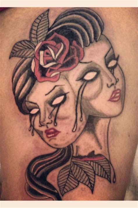Face tattoos are the finest frontier in modern ink culture, and the trend is constantly being elevated to new levels of slick popularity. two faced deadgirl tattoo | Tattoos, Picture tattoos, Face