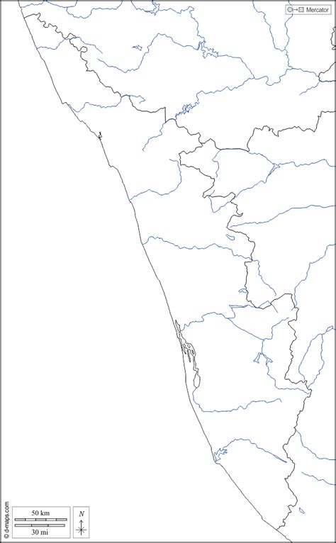 Roads, highways, streets and buildings on. Kerala free map, free blank map, free outline map, free base map boundaries, hydrography (white)