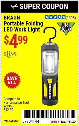 BRAUN Portable Folding LED Work Light for $4.99 – Harbor ...