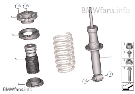 Remove the wheels and place them under the vehicle for additional safety. Rear spring strut mounting parts | BMW X3 F25 X3 35iX N55 Europe