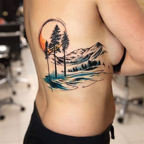 Watercolor landscape nature painting watercolour countryside scene scenic cottage victorian. Watercolor landscape tattoo by @laurabochet_tattoo from ...