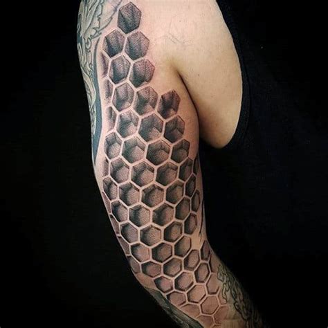 Sacred geometry tattoos use repetitive patterns in order to emulate the sense of ease and harmony. 80 Honeycomb Tattoo Designs For Men - Hexagon Ink Ideas