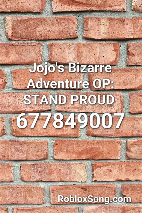 The above information is for general informational purposes only. Jojo's Bizarre Adventure Op: Stand Proud Roblox ID ...