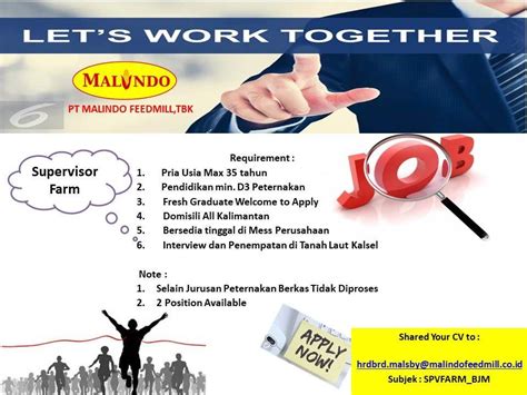 This role is designed to equip the trainee with the knowledge and tools to effectively manage, train and. Lowongan Kerja : Malindo Feedmill - Temukan Lowongan Kerja