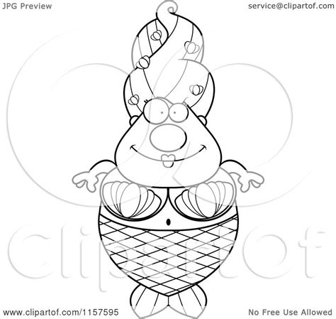 48 high quality collection of mermaid coloring pages by clipartmag. Cartoon Clipart Of A Black And White Plump Mermaid ...