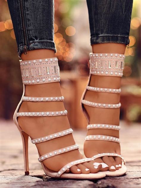 High heel sandals womens rhinestones studded snakeskin open toe ankle strap stiletto heel sandals. Pin by Newbestyle on Sandals | Fashion high heels, Women ...