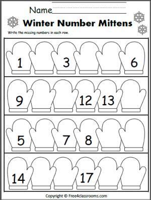 Illustration about counting up to 50, math worksheet, learning numbers. Winter Write The Missing Numbers to 20 | Kindergarten ...