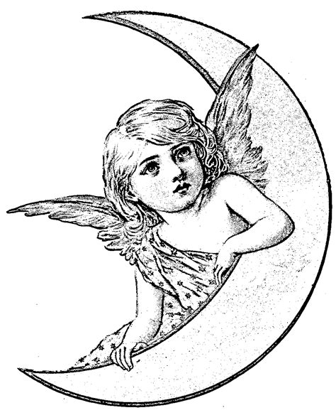 See more ideas about coloring pages, coloring books, coloring book pages. nice Angel Moon Vintage Graphics Fairy Coloring Page (With ...