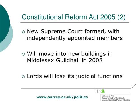 6 constitutional reform act 2005. PPT - University of Surrey Issues in Politics Today ...