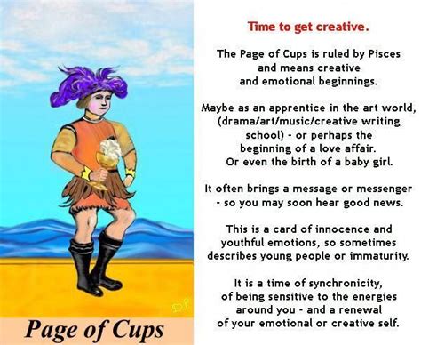 Meaning in past, present and future positions. Page of Cups #tarotcardsforbeginners | Reading tarot cards, Tarot card readers, Tarot card meanings