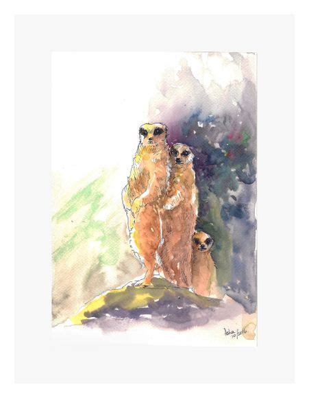 For the first few steps, don't press down too hard with your pencil. Meerkats Watercolor Painting 7"x 10" Ink and wash ...