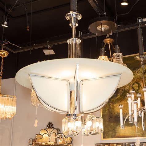 Shop the art glass chandeliers collection on chairish, home of the best vintage and used furniture, decor and art. Art Deco Machine Age Frosted Glass Chandelier, Chrome and ...