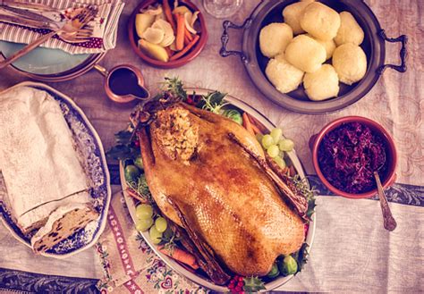 Beat eggs until light and frothy. Traditional German Holiday Goose Dinner With Dumplings And Red Cabbage Stock Photo - Download ...