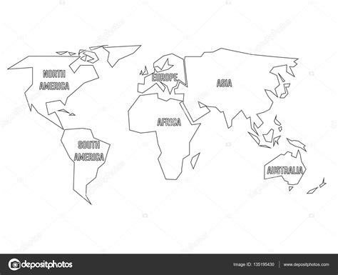 Weltkarte politische karte farbig pdf weltkarte karten in. Vereinfachte schwarzer Umriss der Weltkarte aufgeteilt auf sechs Kontinenten. Einfache flache ...