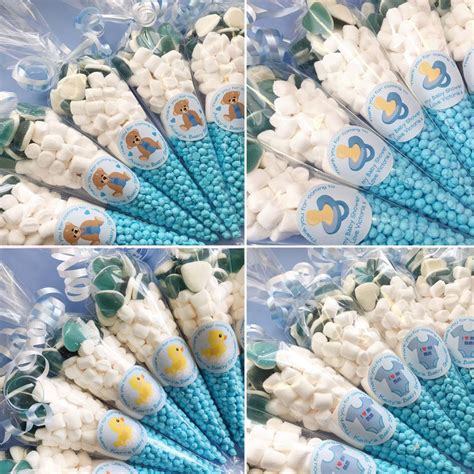 A baby shower is a fun way to celebrate the upcoming arrival of a new baby, which is usually organized and then blue streamers or ribbons are attached to the edges of the umbrella to make rain. Details about Personalised Blue Baby Shower favours filled sweet cones / party bags in 2020 ...