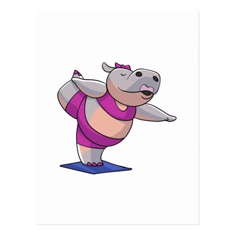 Hippopotamus doing yoga cartoon postcard | Zazzle.com in ...