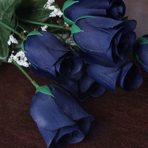 Navy blue artificial flowers for sale. 12 Bush Navy Blue 84 Rose Buds Real Touch Artificial Silk ...