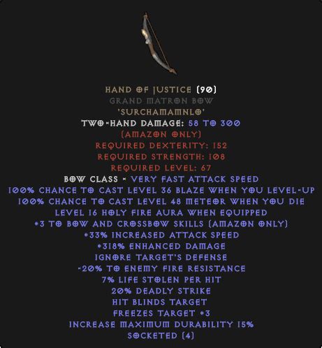 Diablo 2 the bow amazon class build video. Buy Diablo 2 Hand of Justice Grand Matron Bow - 3 B&C ...