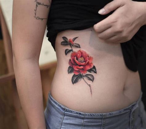 Red camellia tattoo on the back of the neck_8_ink. Pin on Illustrative Tattoos