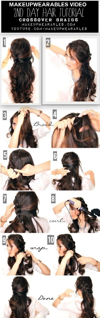 New york fashion week runway hairstyle tutorial: Cute Braided Half-Updo Tutorial Video | Curly Long ...