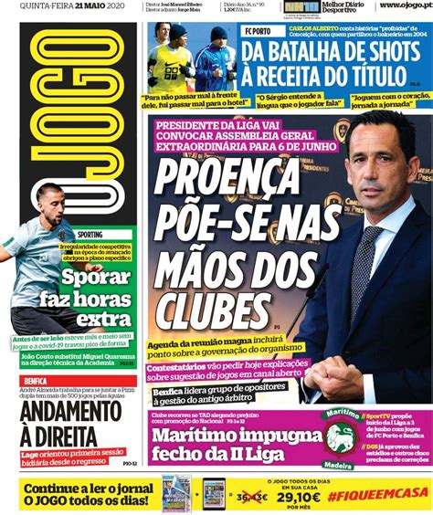 O jogo is a portuguese daily sport newspaper published in porto. Capa Jornal O Jogo - 21 maio 2020 - capasjornais.pt