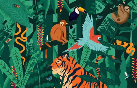 Jungle Animals Wallpaper Mural | MuralsWallpaper in 2020 | Animal wallpaper, Jungle illustration ...