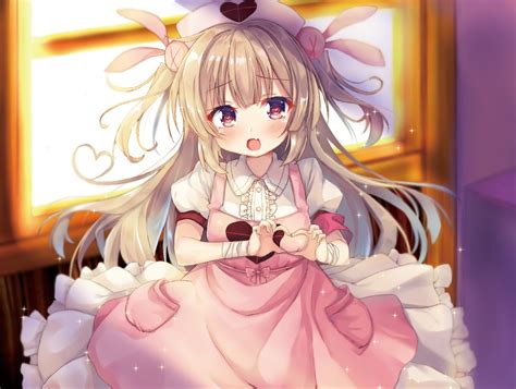 This mixed with her neko cuteness makes her a strong contender in a list for anime girls with white hair. apron bandage brown hair fang headdress loli long hair natori sana neko pan nurse red eyes sana ...