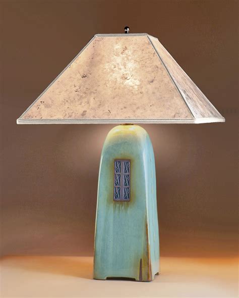 North Union Lamp in Celadon Glaze with Mica Shade by Jim Webb (Ceramic Lamp) | Artful Home