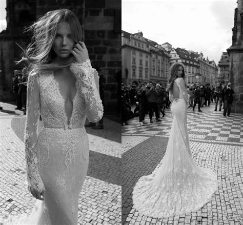 Some of the classiest and most famous people wear long sleeve wedding dresses. 2016 Gorgeous Berta Illusion Long Sleeves Lace Mermaid ...