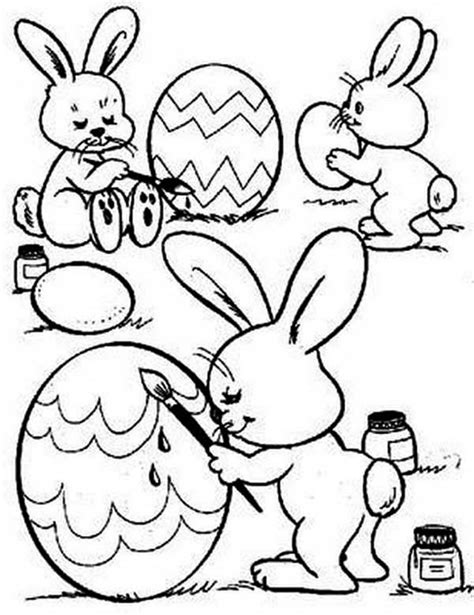 Three Cute Bunnies Decorating An Easter Eggs Coloring Page ...