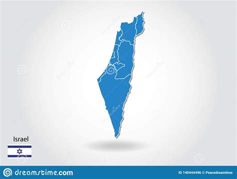 This map shows a combination of political and physical features. Israel Map Design With 3D Style. Blue Israel Map And ...