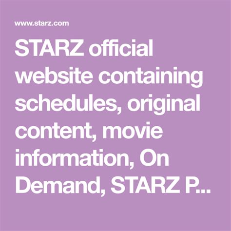 A starz subscription gives you access to a library of movies, documentaries, and original series. STARZ official website containing schedules, original ...