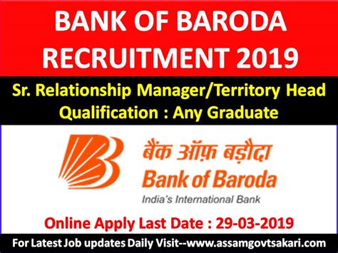 Since you will be working closely with customers. Bank of Baroda Senior Relationship Manager/Territory Head ...