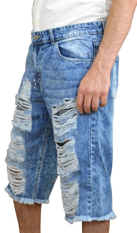 Ripped jeans shorts for men. Men's Ice Ripped Jeans Biker Summer Denim Shorts Hole ...