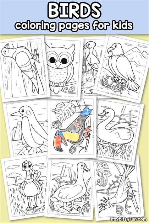 Free printable bird coloring pages for preschoolers. Birds Coloring Pages for Kids - itsybitsyfun.com