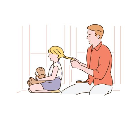 Dad is tying his daughter's hair. hand drawn style vector design illustrations. 2756191 Vector ...