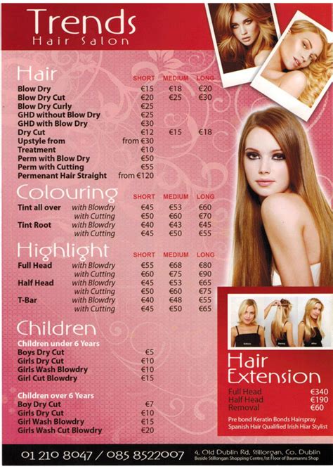 It offers a wide variety of services for entire family from cuts, style and. Our Price List - Trends Hair Salon