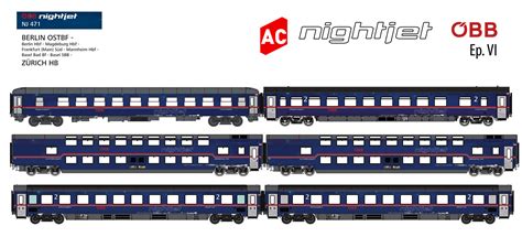 Diesmal geht es bei jungfernfahrt um das wagenset ls models 97022 mit sechs wagen des nightjet euronight 421 von düsseldorf nach innsbruck. LS Models MW1810AC ÖBB Nightjet Wagen-Set 6-tlg Ep.6 AC ...