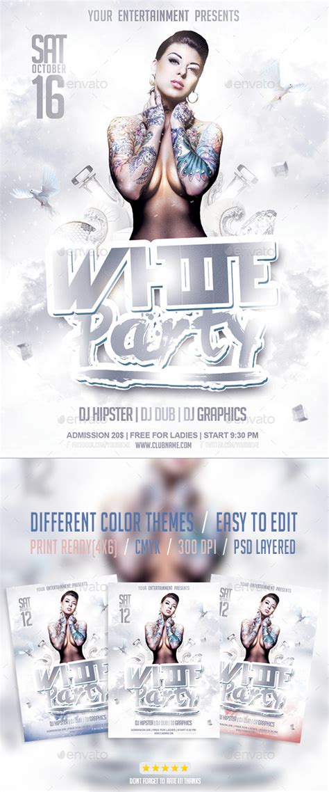 This free psd flyer template was designed to promote your next party, club and special music event. White Party Flyer PSD Template by GIGA-TEMPLATE | GraphicRiver