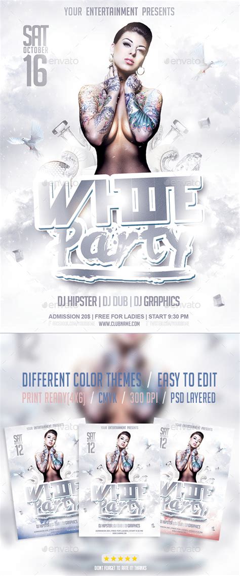 This free psd flyer template was designed to promote your next party, club and special music event. White Party Flyer PSD Template by GIGA-TEMPLATE | GraphicRiver